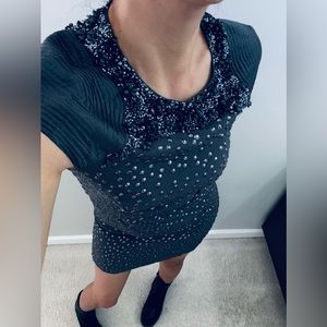 90's theme Trending all over bead & sequined dress with armed shoulder details